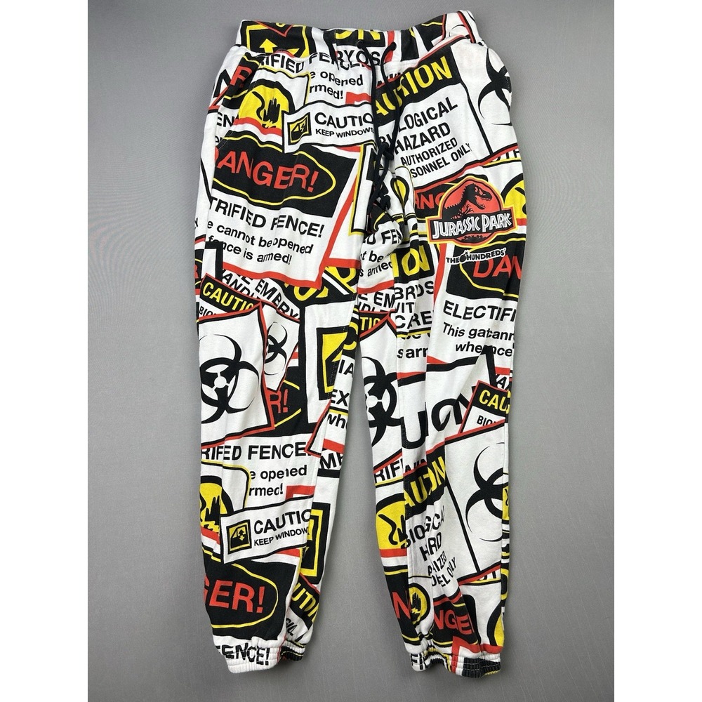 Jurassic Park Men's S The Hundreds Graphic Sweatpants‎ Danger Signs Joggers READ